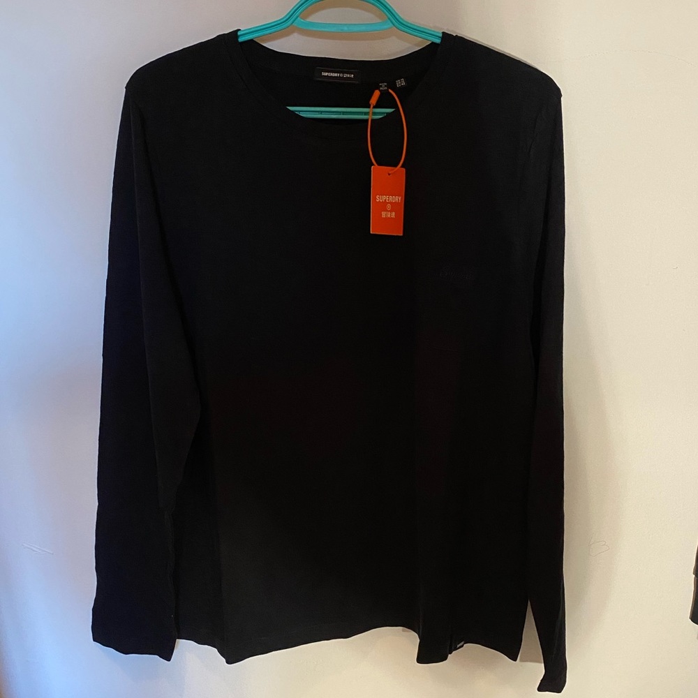 NWT Superdry Black Scripted Long Sleeved Crew Top
